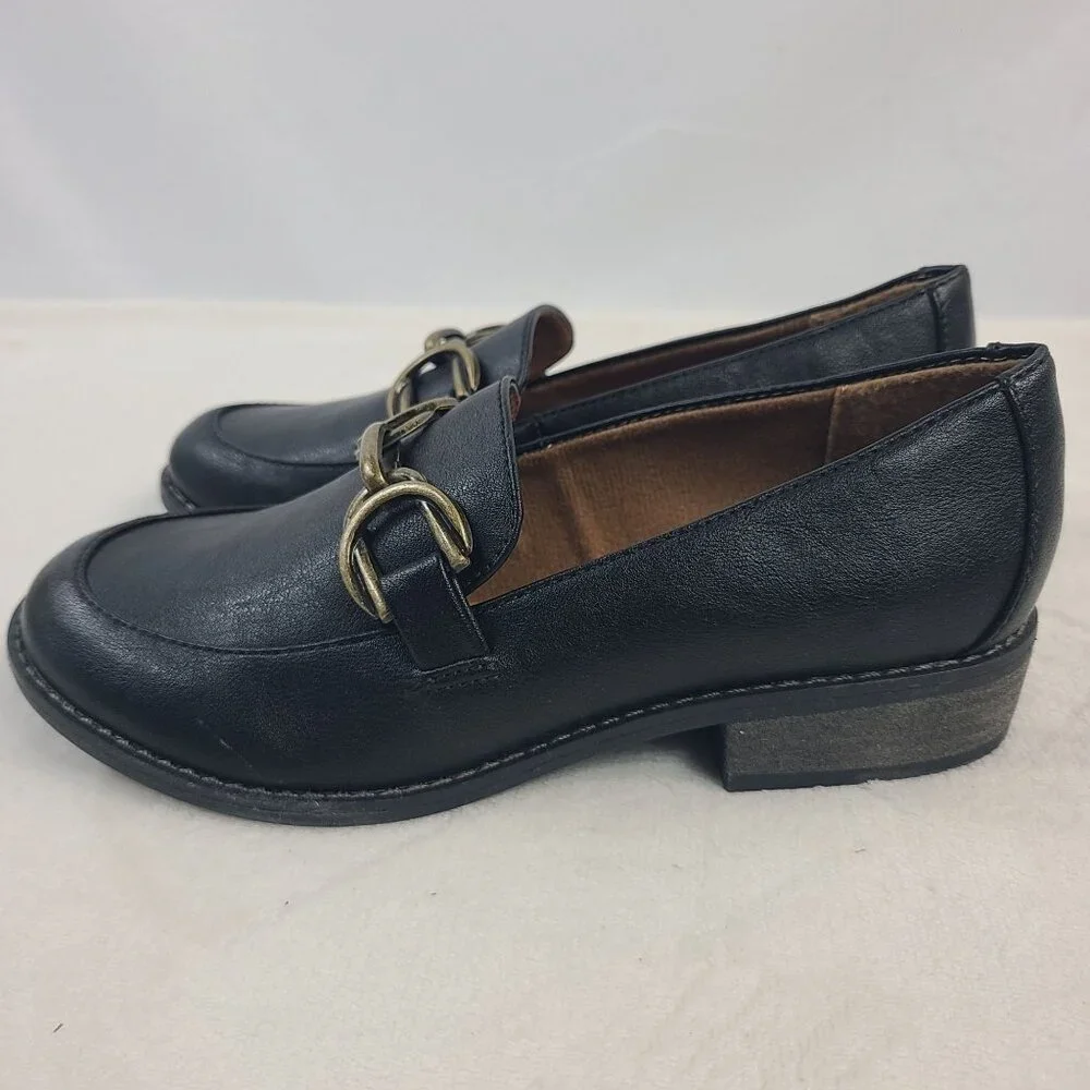 Eurosoft Nia Black Loafers With Brass Buckle Detail Womens Slip-On Shoes Size 6 - Picture 4 of 9